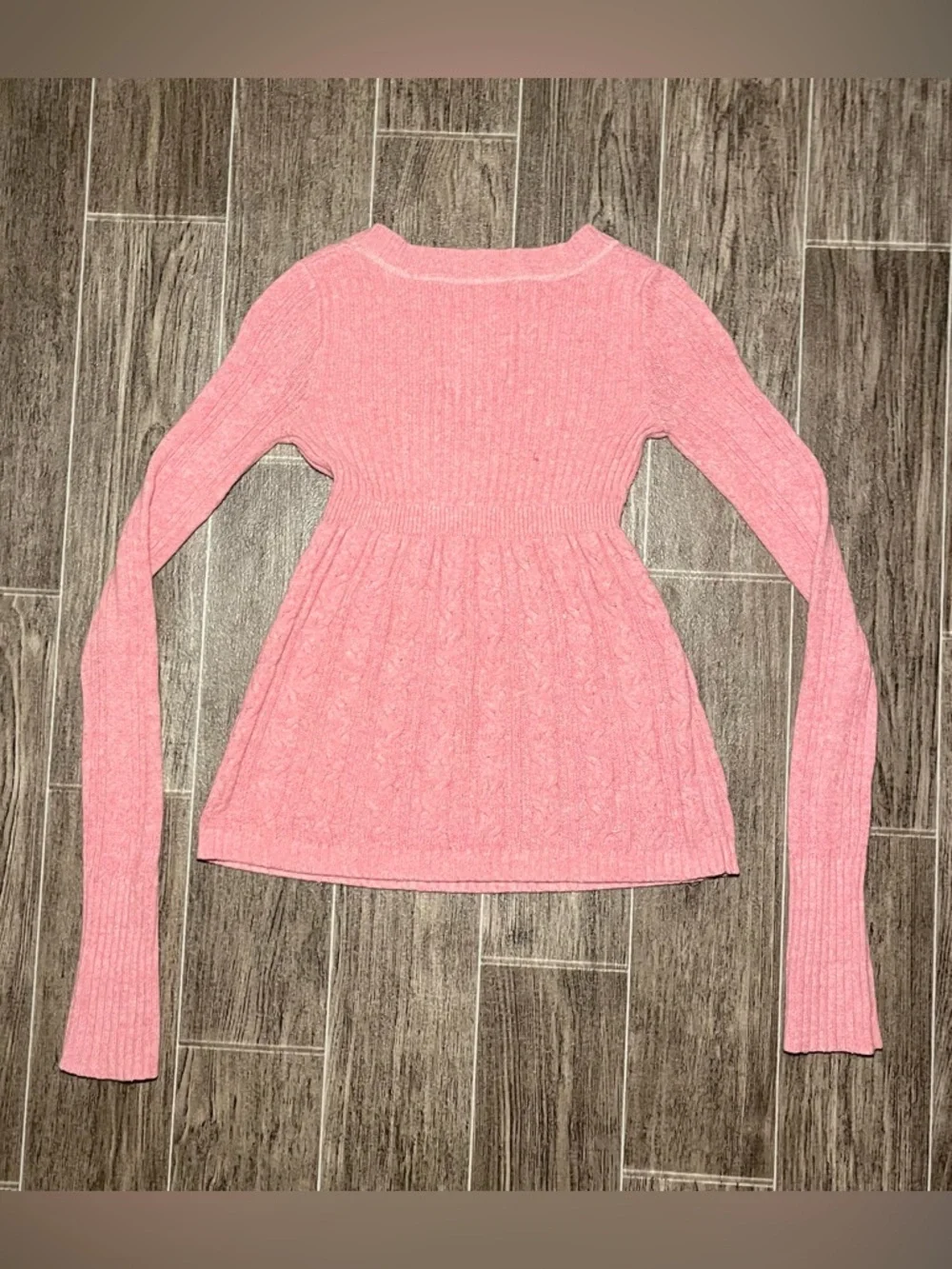 Vtg Hollister Babydoll Sweater Pink Rabbit Hair Cable Knit Long Sleeve Y2K - Picture 3 of 5